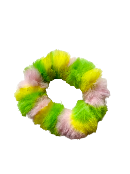 Yellow & Green Fluffy Scrunchie