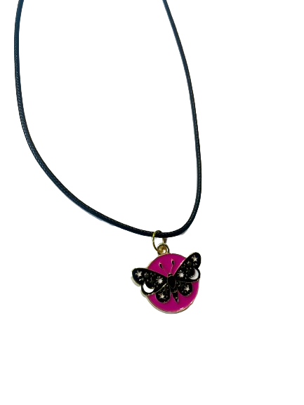 Pink & Black Moth Necklace