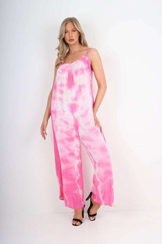 Fuchsia Tie Dye Print Jumpsuit