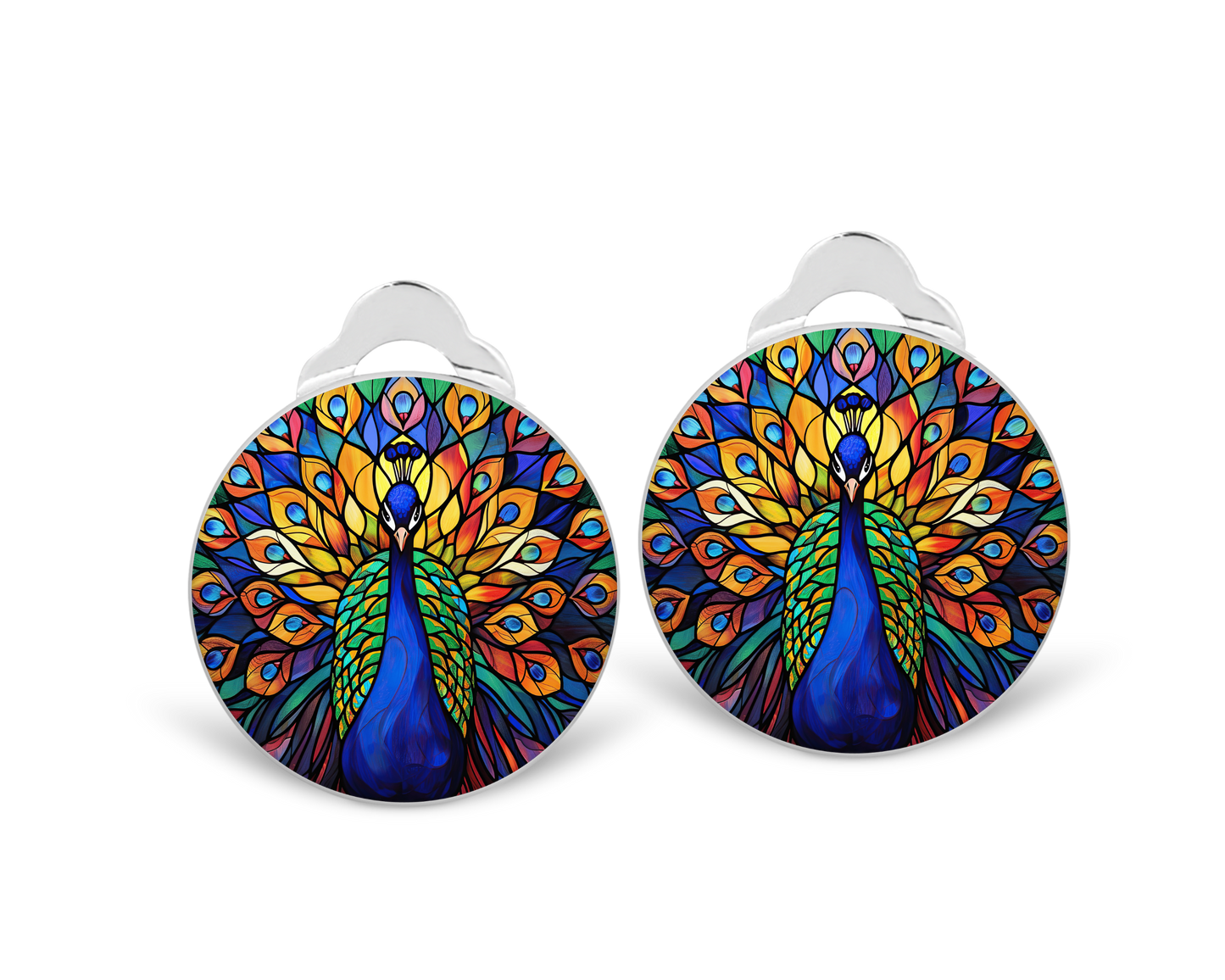 Peacock Clip on Earrings