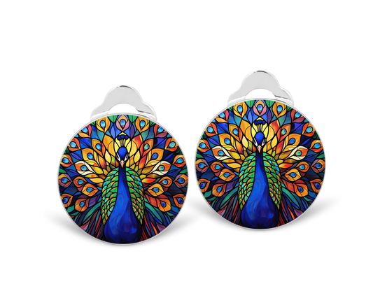 Peacock Clip on Earrings