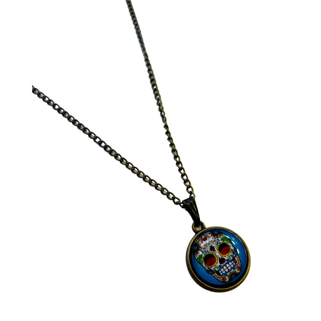 Blue Sugar Skull Necklace