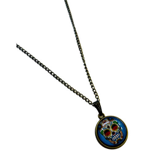 Blue Sugar Skull Necklace