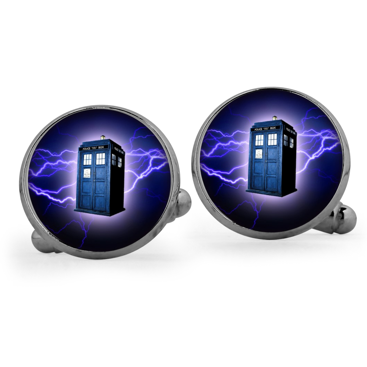 Purple Lightning Tardis Cufflinks