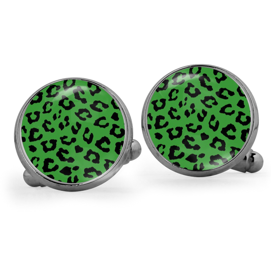 Green Leopard Print Cufflinks