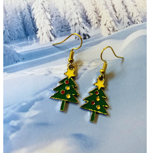 Dangly Christmas Tree Earrings