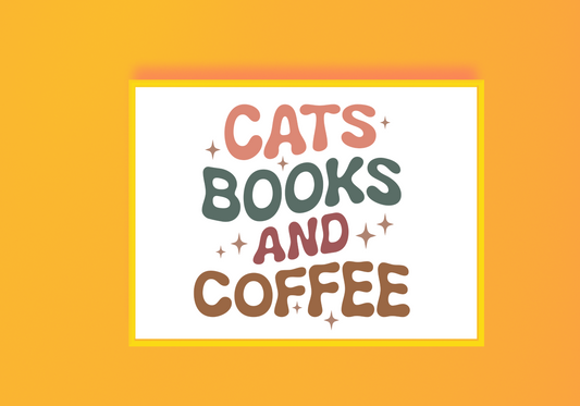 Cats, Books & Coffee Art Print