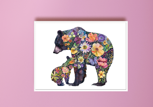 Floral Bear & Cub Print