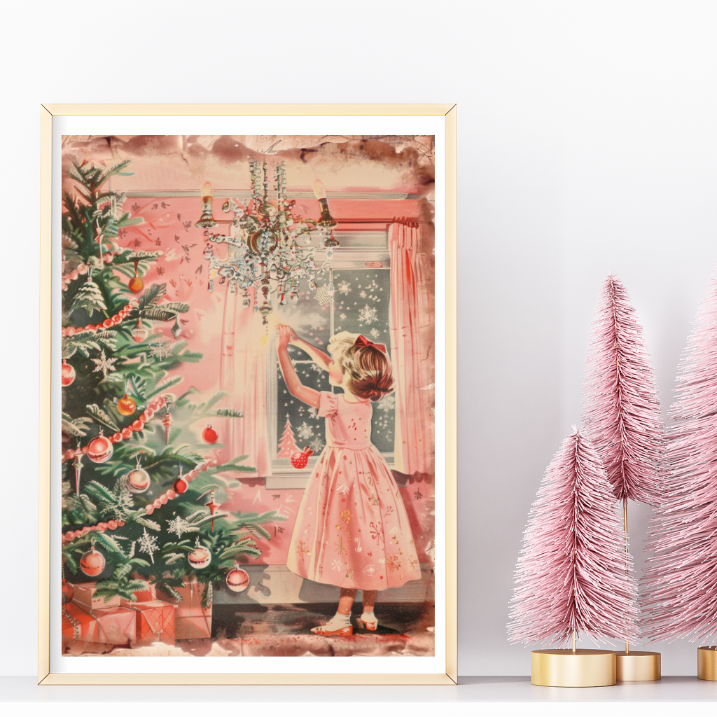 Vintage Girl Christmas Art Print