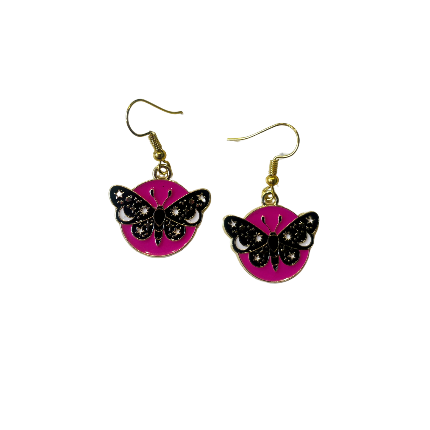 Pink & Black Moth Earrings