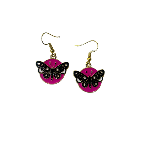 Pink & Black Moth Earrings