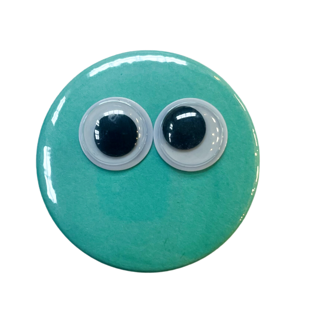 Turquoise Googly Eye Button Pin Badge