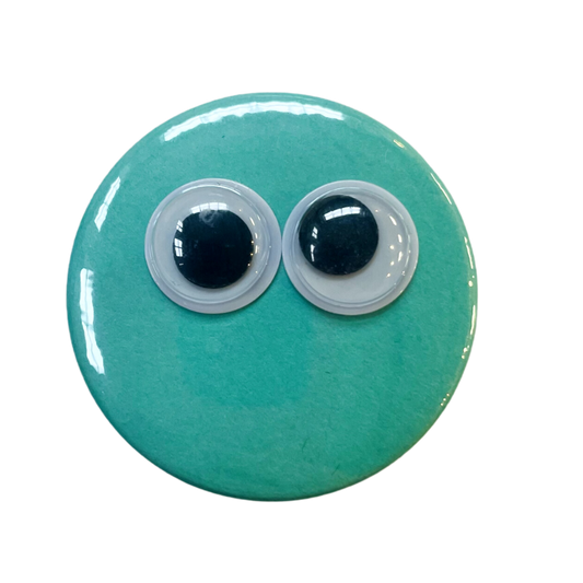 Turquoise Googly Eye Button Pin Badge