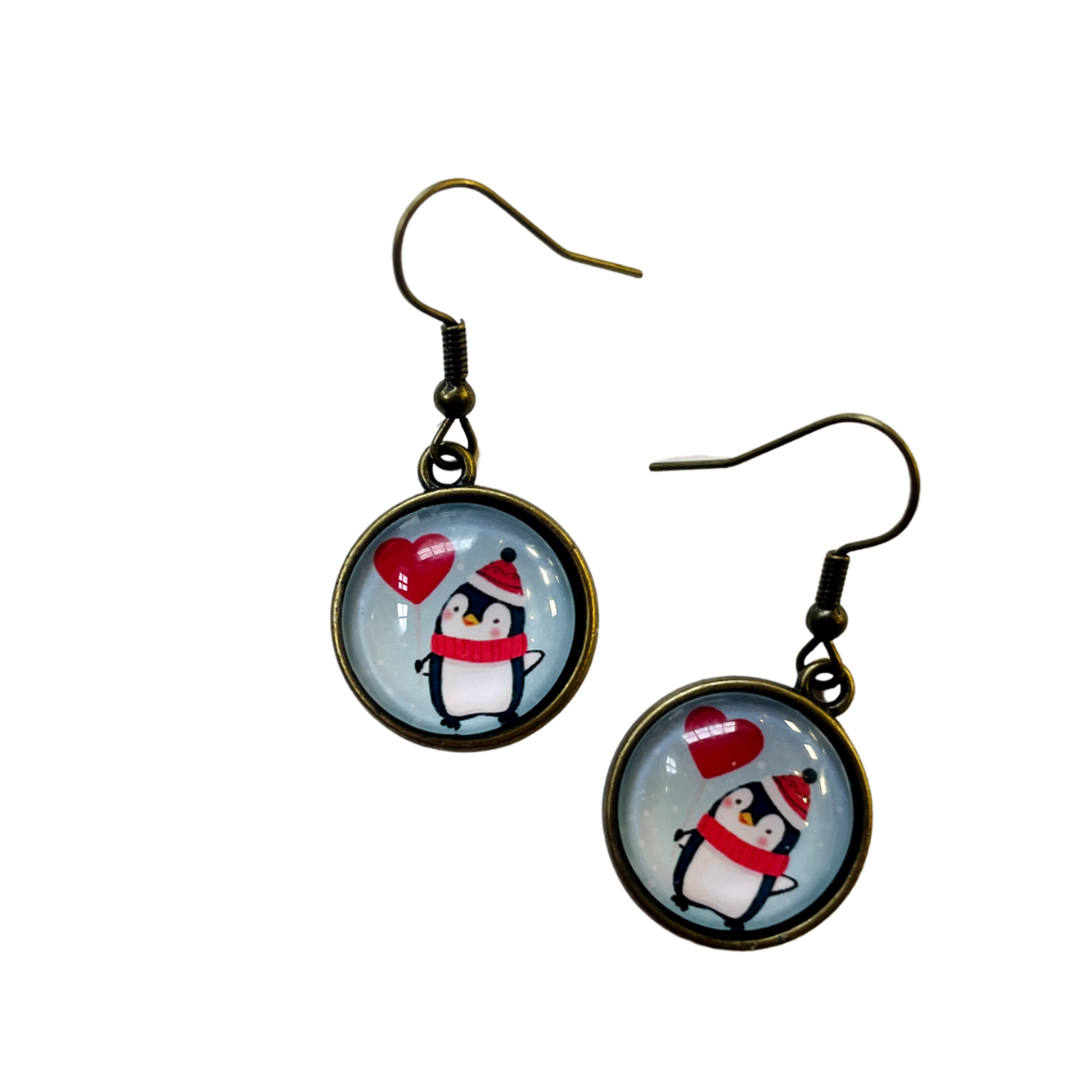 Bronze Festive Penguin Earrings