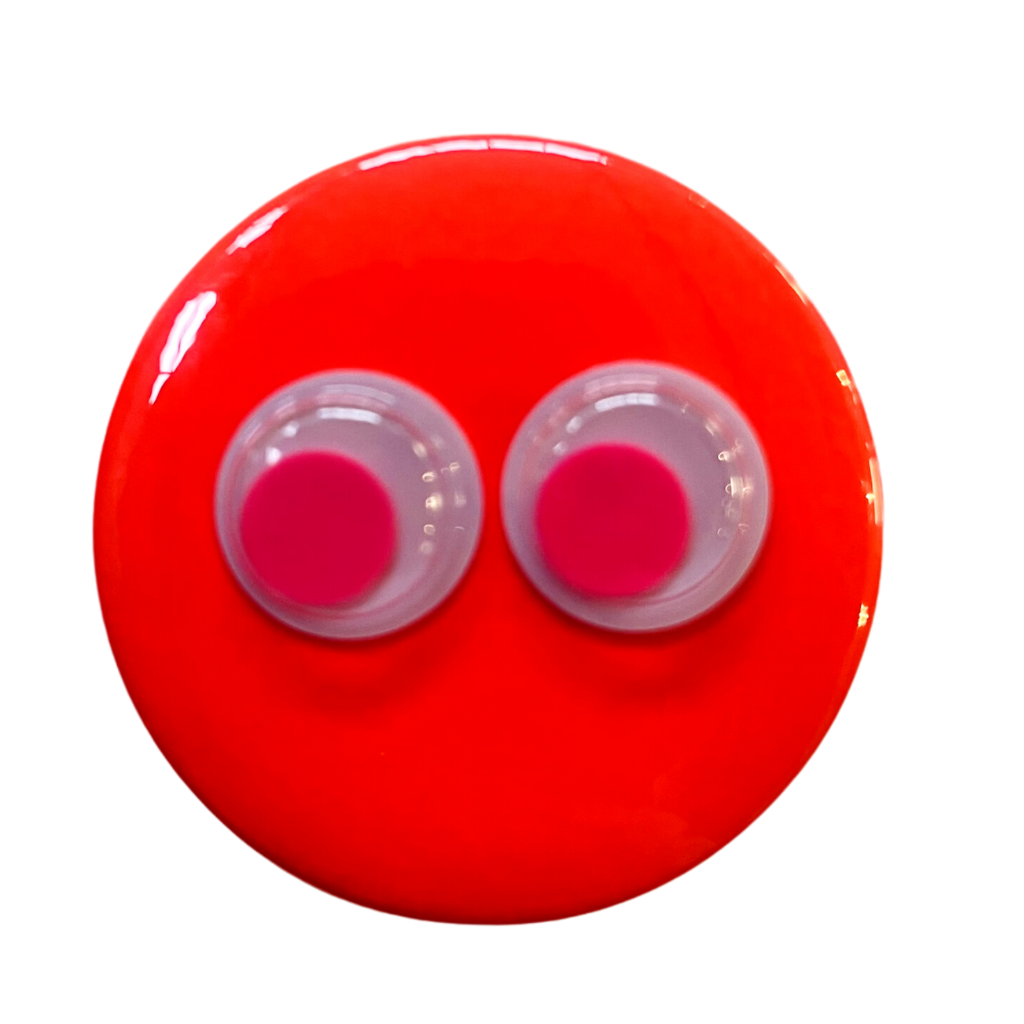 Neon Orange Googly Eye Button Pin Badge