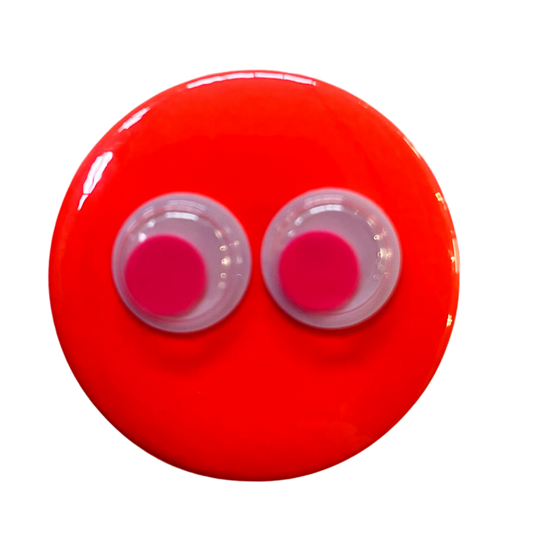 Neon Orange Googly Eye Button Pin Badge