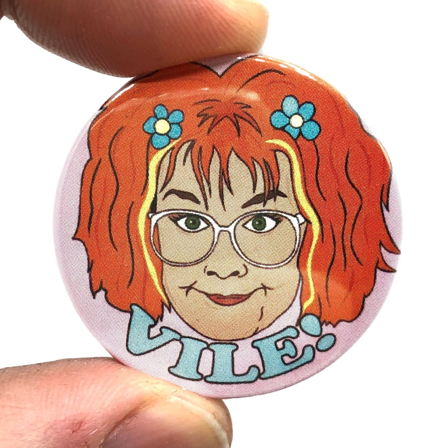 Linda Vile Button Pin Badge