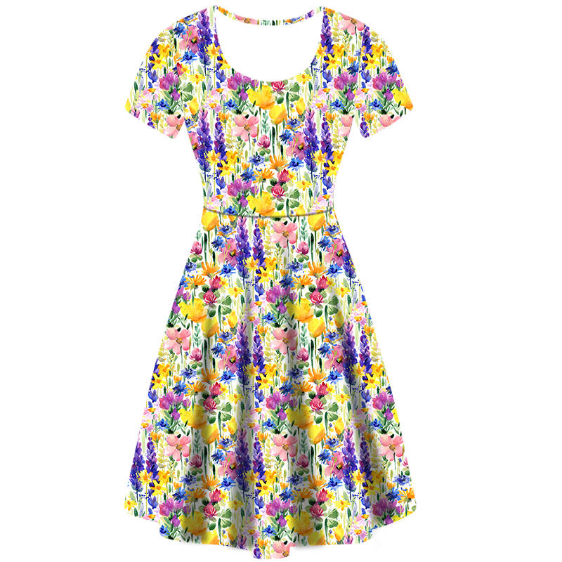 Watercolour Flowers Skater Dress