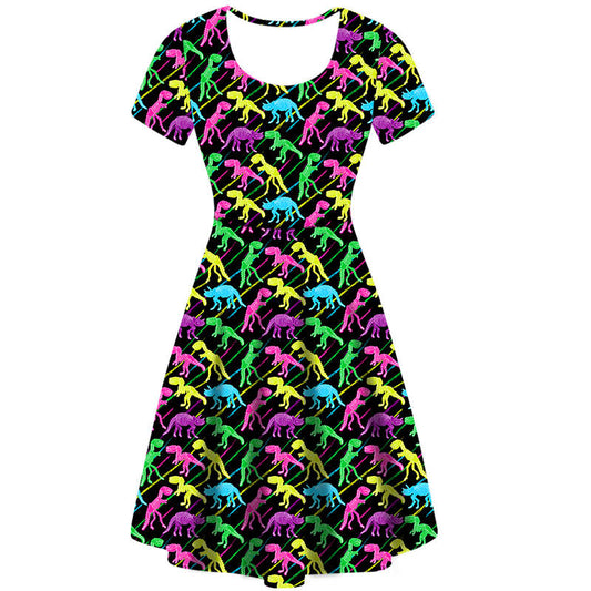 Neon Dinosaur Skater Dress