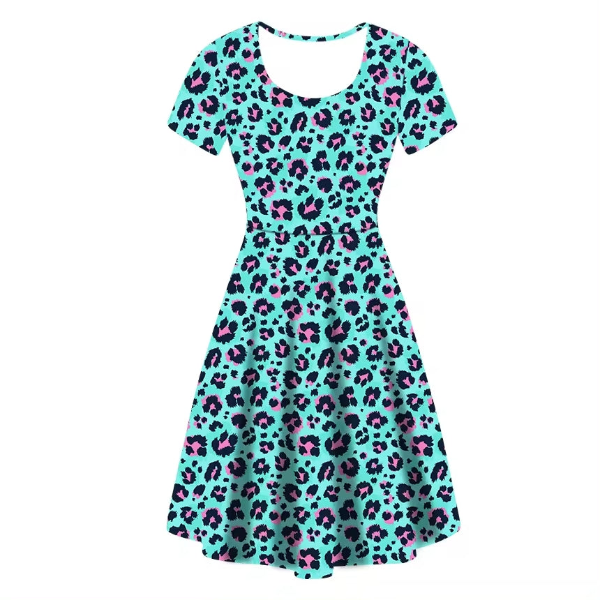 Blue Leopard Skater Dress