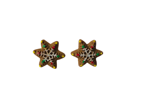 Gingerbread Star Clip on Earrings