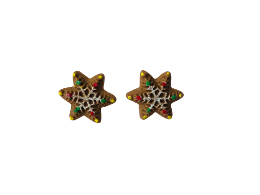 Gingerbread Star Clip on Earrings