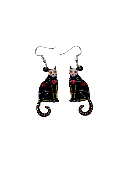 Day of The Dead Cat Earrings