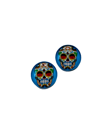 Blue Sugar Skull Clip on Earrings