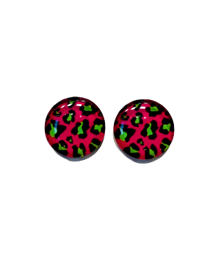 Pink & Green Leopard Clip on Earrings