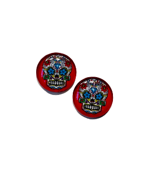 Red Sugar Skull Clip on Earrings