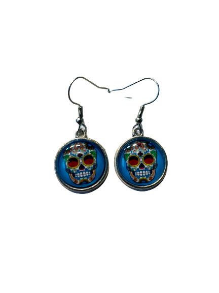 Blue Sugar Skull Earrings