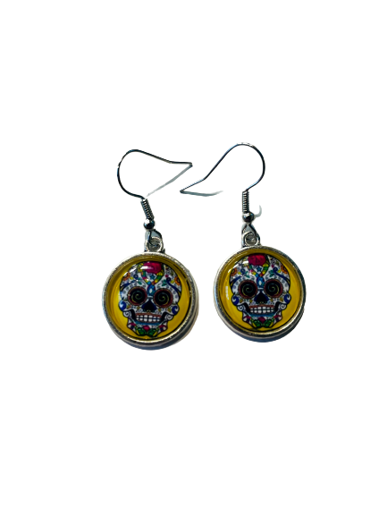 Yellow Sugar Skull Earrings