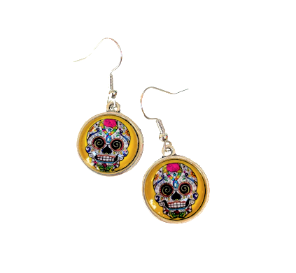 Yellow Sugar Skull Earrings