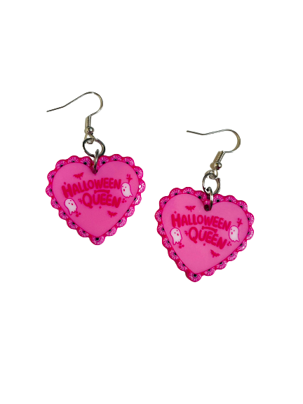 Halloween Pink Queen Heart Earrings