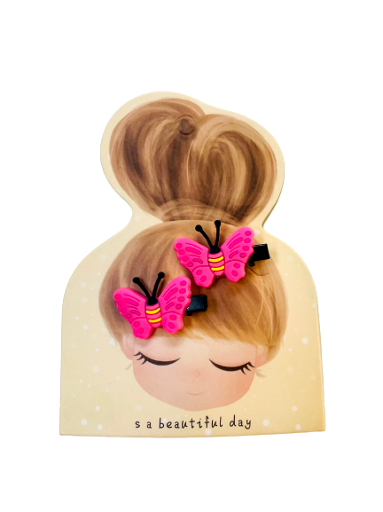 Pink Butterfly Hair Clips