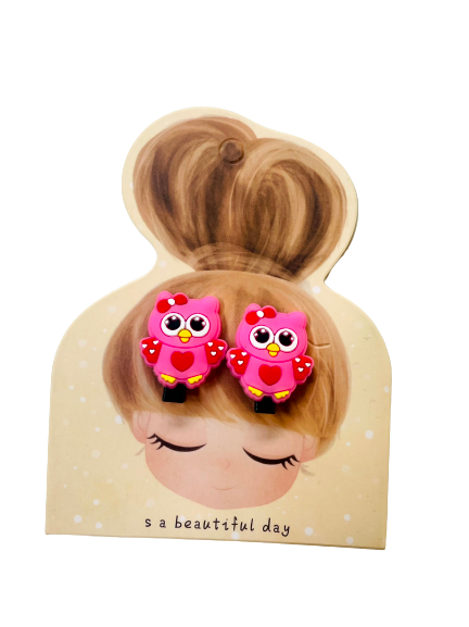 Pink Owl Hair Clips