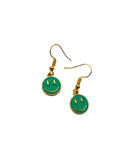 Green Smiley Face Earrings