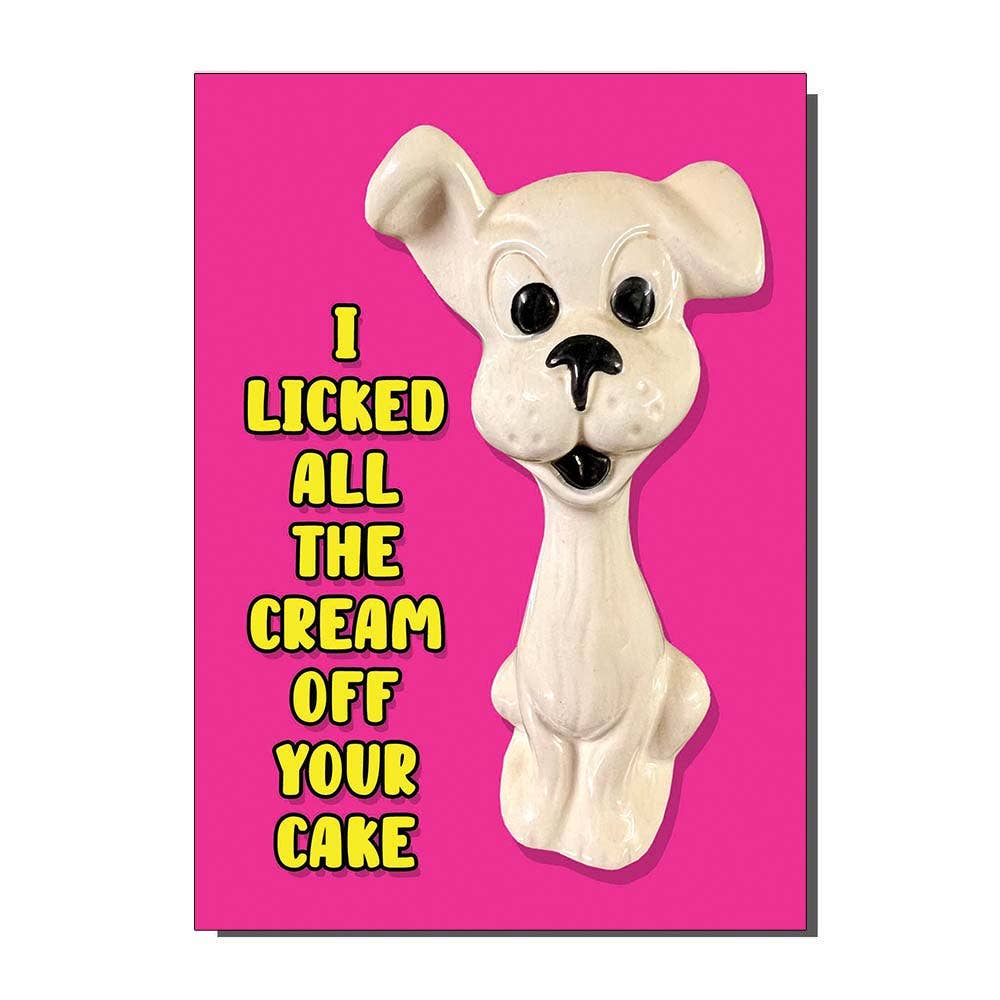 Dogs got the cream Kitsch Greetings Card