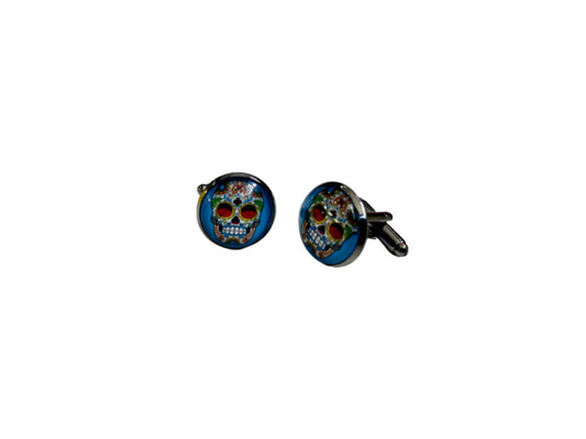 Blue Sugar Skull Cufflinks