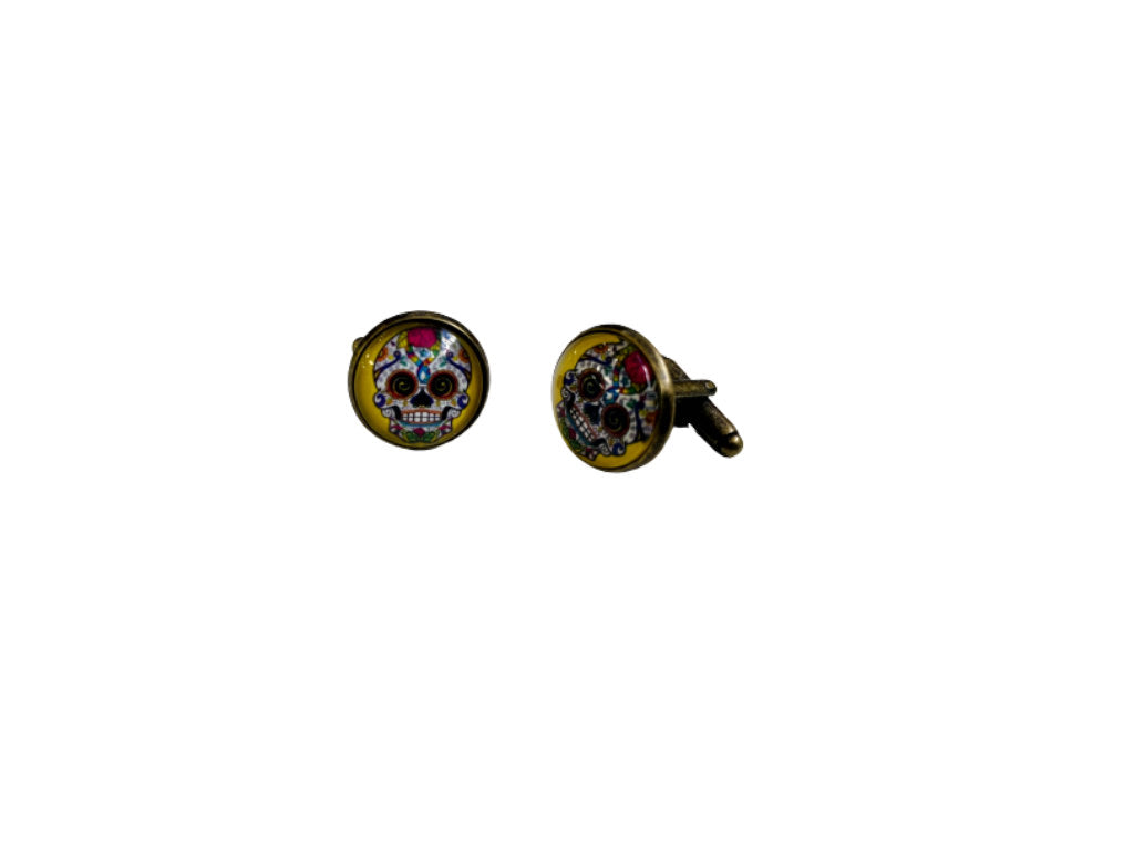 Yellow Sugar Skull Cufflinks